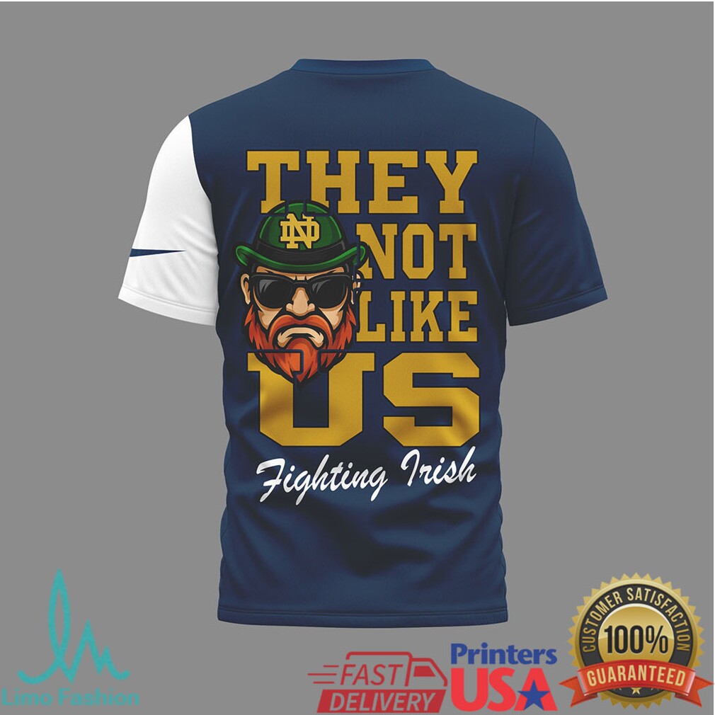 Notre Dame Fighting Irish “They Not Like Us” Leprechaun Football Jersey T Shirt - Limotees LLC
