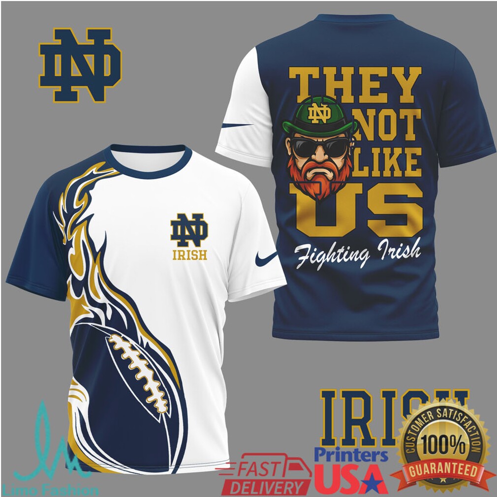 Notre Dame Fighting Irish “They Not Like Us” Leprechaun Football Jersey T Shirt - Limotees LLC