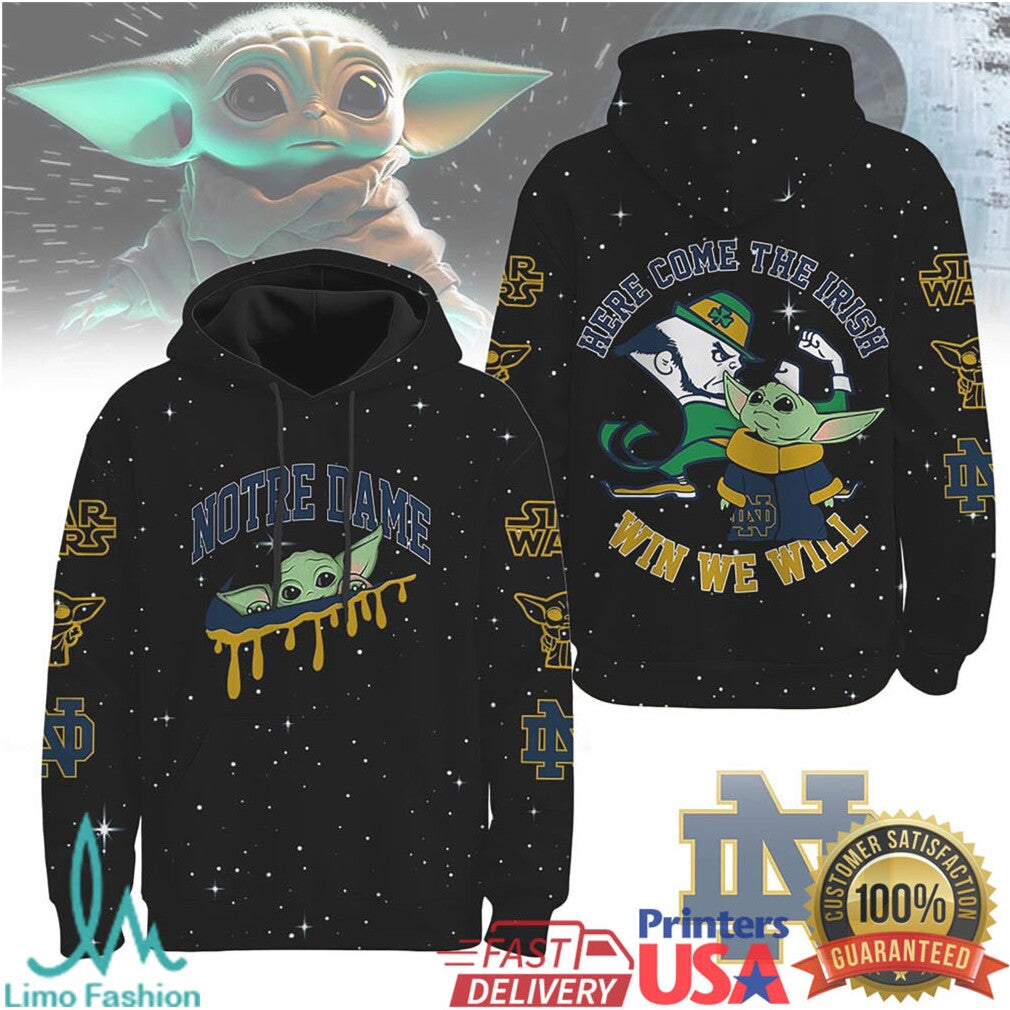 Notre Dame Fighting Irish x Baby Yoda Star Wars Galaxy All Over Print T Shirt - Limotees LLC
