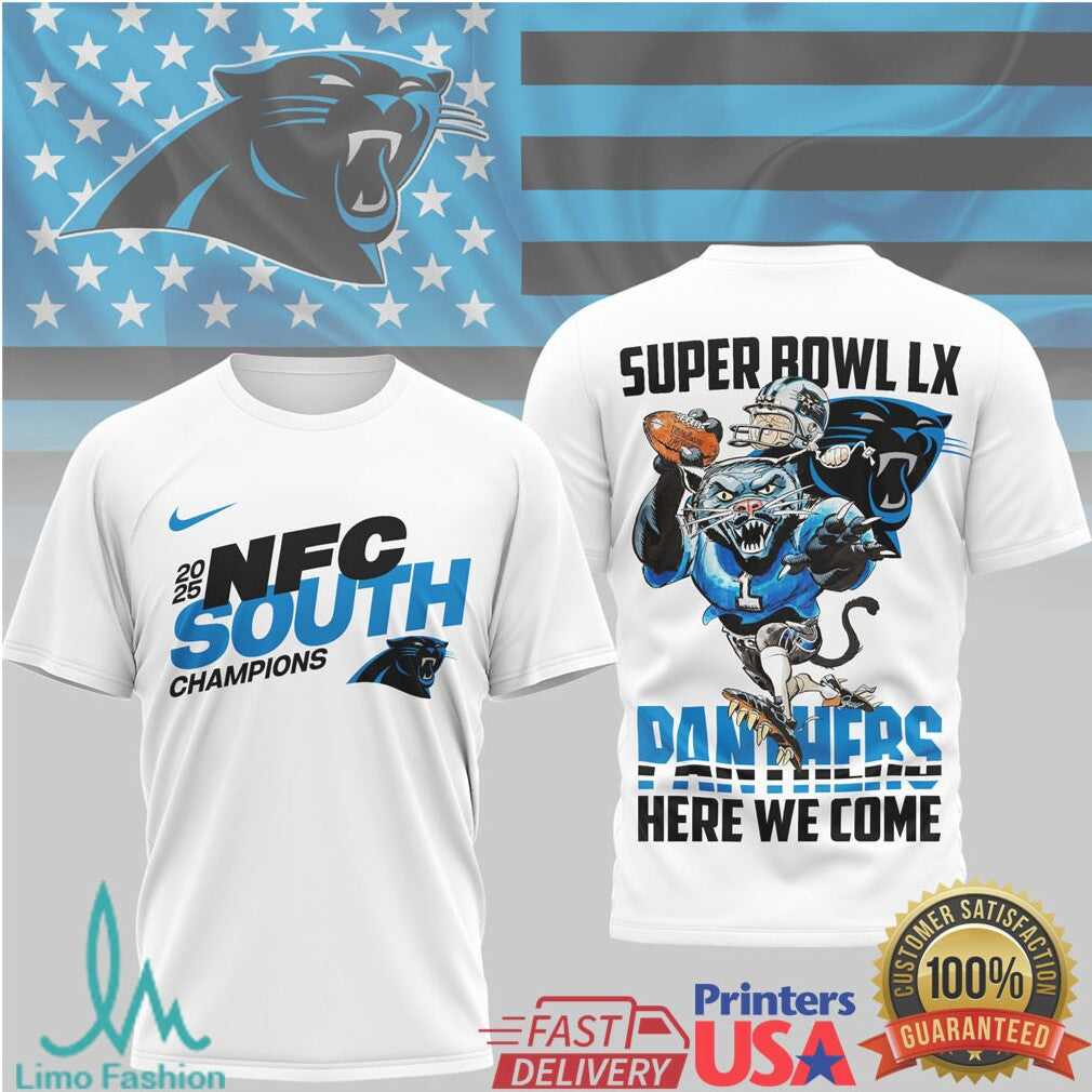 Carolina Panthers Official Super Bowl LX NFL 2025 Division Champions 3D Shirt