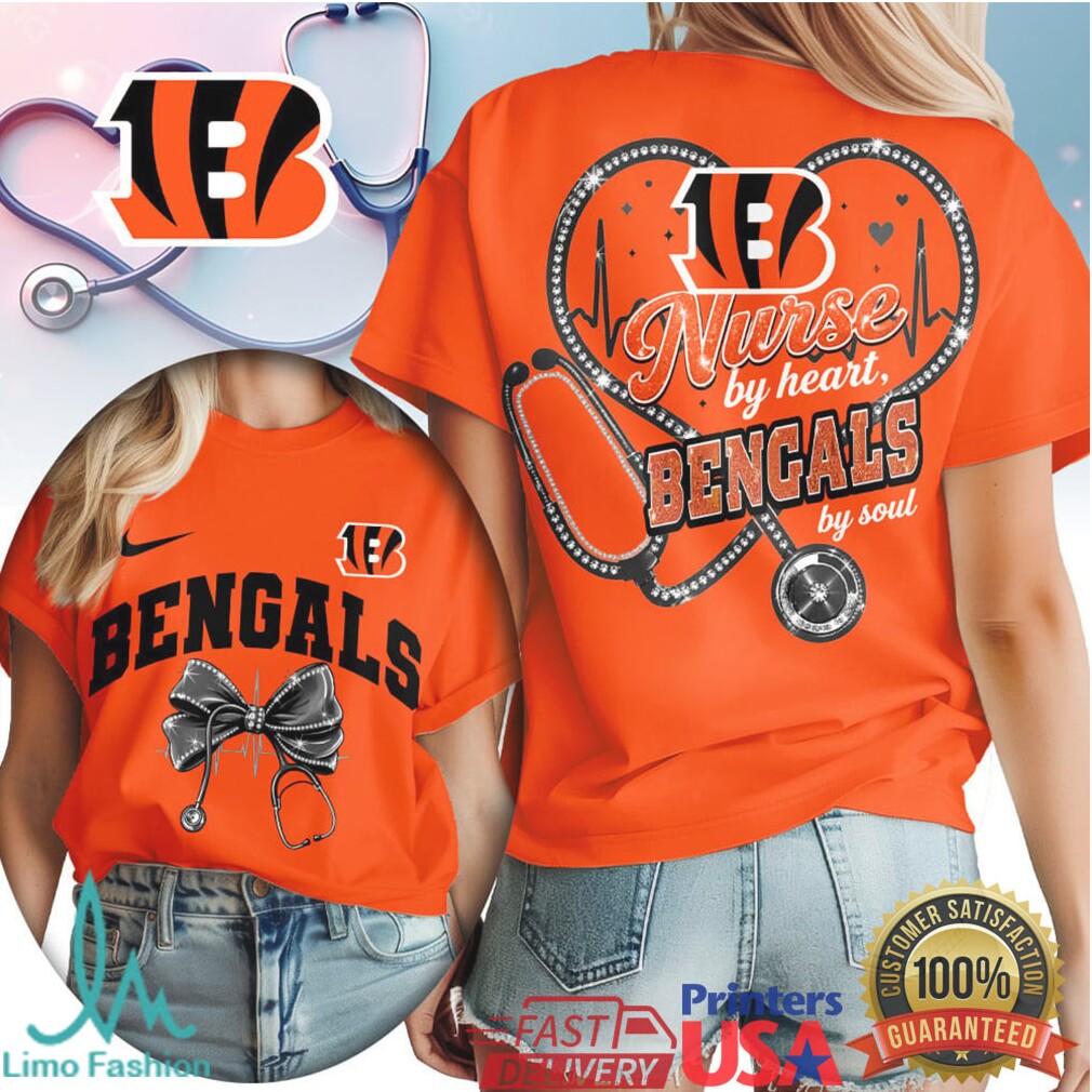 Nurse By Heart Bengals By Soul Stethoscope Football Fan T Shirt - Limotees LLC