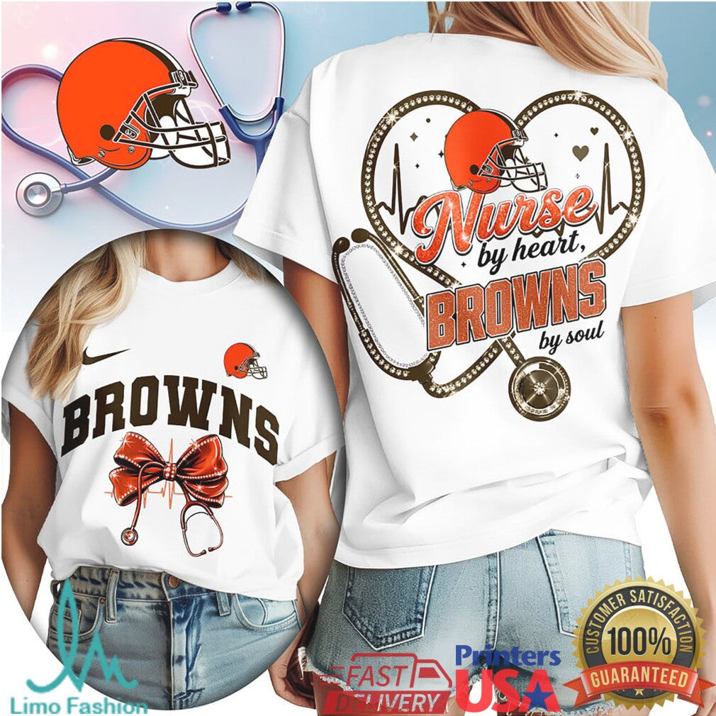 Nurse By Heart Browns By Soul NFL Registered Nurse Gift T Shirt - Limotees LLC