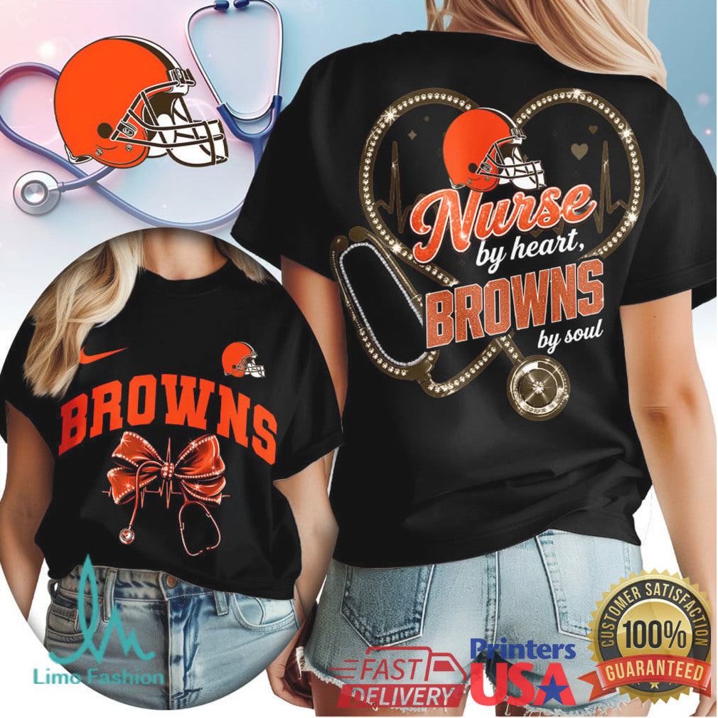 Nurse By Heart Browns By Soul NFL Registered Nurse Gift T Shirt - Limotees LLC