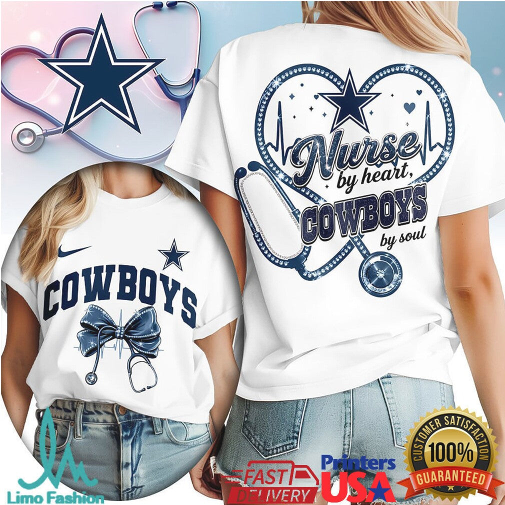 Nurse By Heart Cowboys By Soul Stethoscope Dallas Football T Shirt - Limotees LLC
