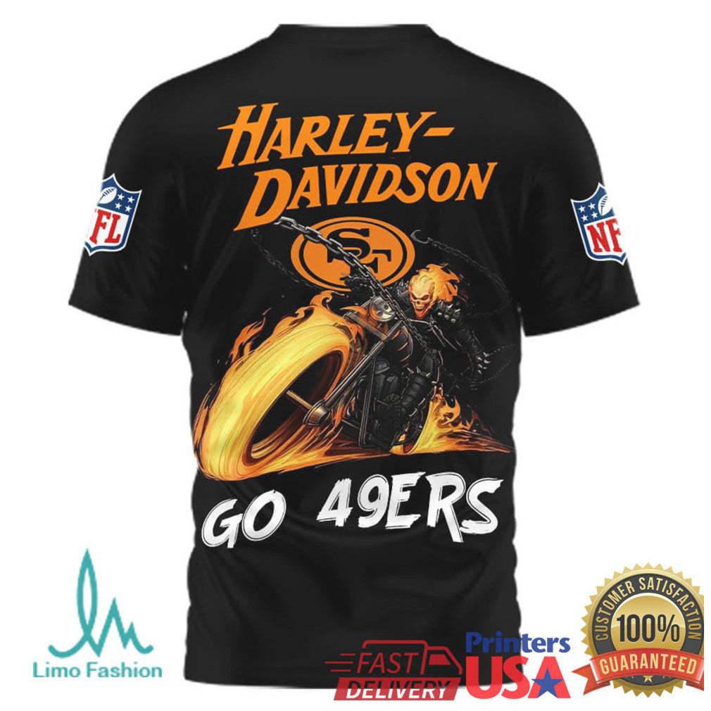 San Francisco 49ers Official NFL Ghost Rider Harley Davidson 3D Shirt - Limotees LLC