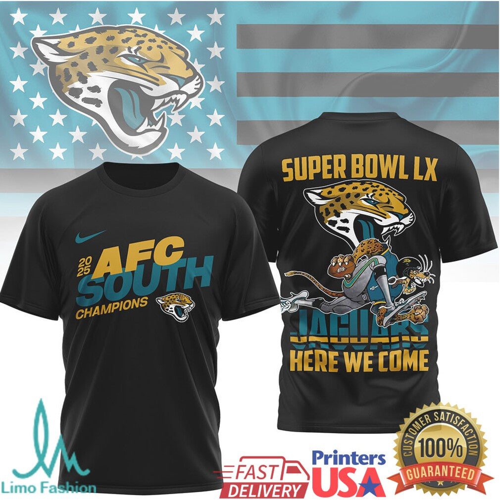 Jacksonville Jaguars Official Super Bowl LX NFL 2025 Division Champions 3D Shirt - Limotees LLC