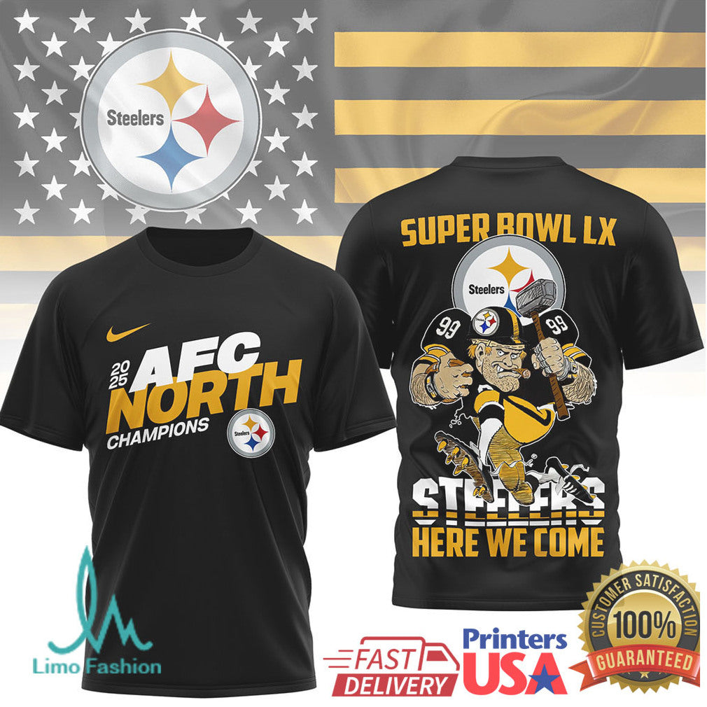 Pittsburgh Steelers Official Super Bowl LX NFL 2025 Division Champions 3D Shirt - Limotees LLC
