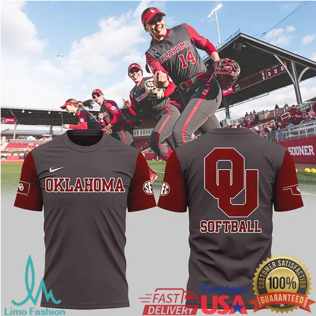 OU Sooners Softball Grey & Crimson Performance T Shirt Oklahoma Fan Apparel - Limotees LLC