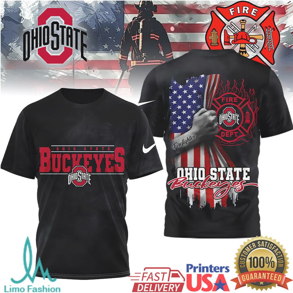 Ohio State Buckeyes Firefighter American Flag NCAA Fan T Shirt - Limotees LLC