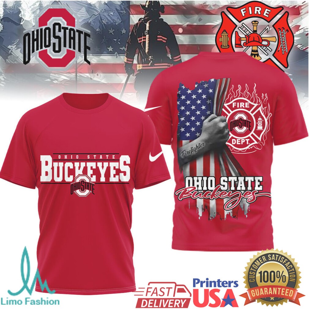 Ohio State Buckeyes Firefighter American Flag NCAA Fan T Shirt - Limotees LLC