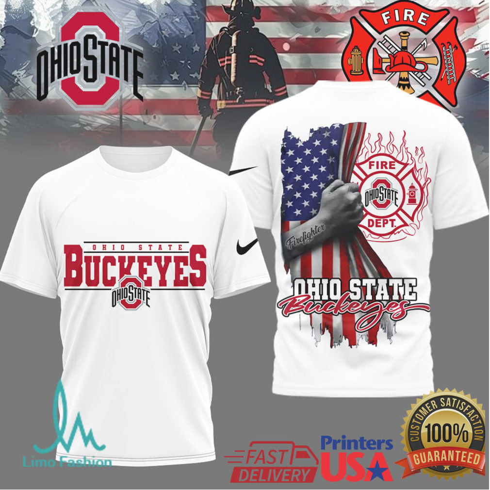 Ohio State Buckeyes Firefighter American Flag NCAA Fan T Shirt - Limotees LLC