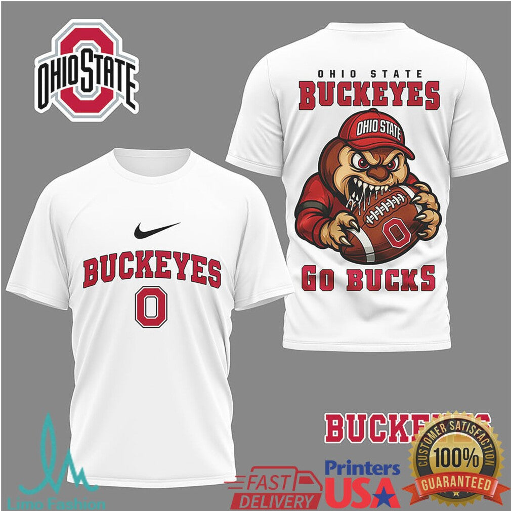 Ohio State Buckeyes “Go Bucks” Monster Football Mascot T Shirt - Limotees LLC