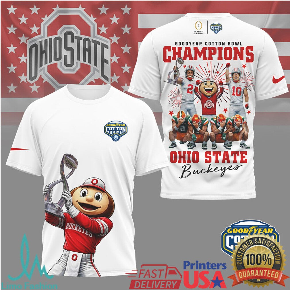 Ohio State Buckeyes Goodyear Cotton Bowl Champions Mascot Brutus T Shirt - Limotees LLC