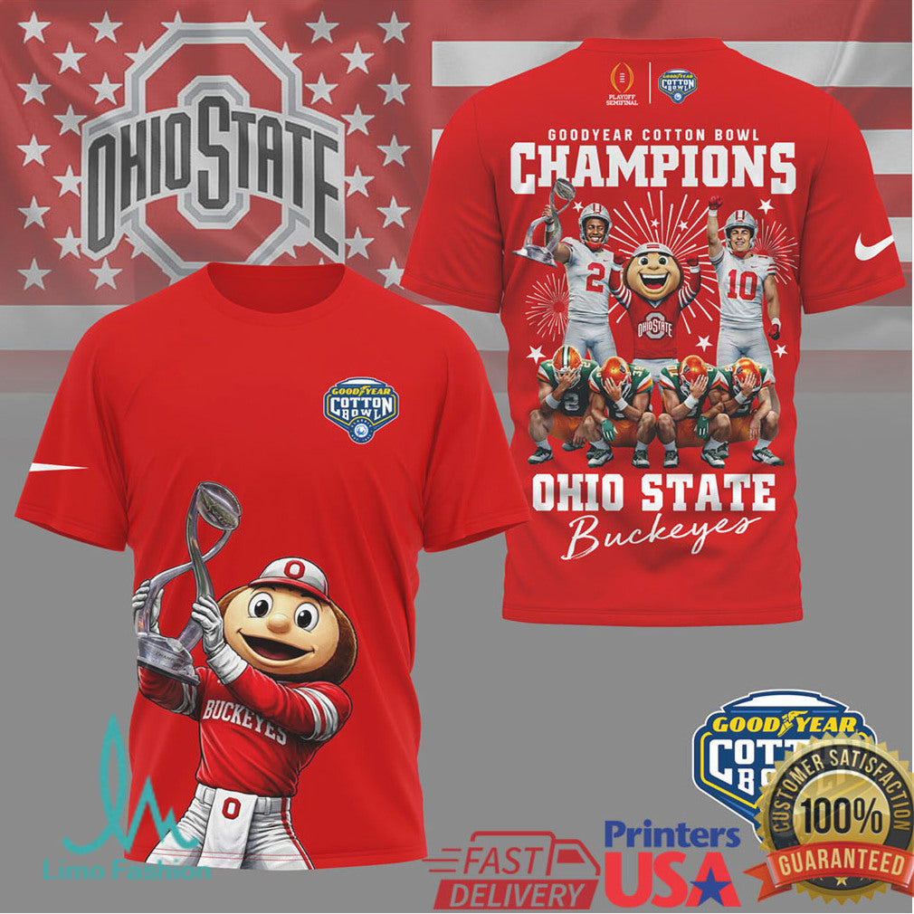 Ohio State Buckeyes Goodyear Cotton Bowl Champions Mascot Brutus T Shirt - Limotees LLC
