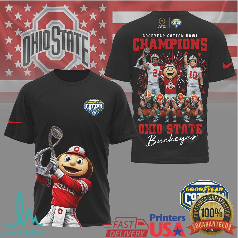 Ohio State Buckeyes Goodyear Cotton Bowl Champions Mascot Brutus T Shirt - Limotees LLC
