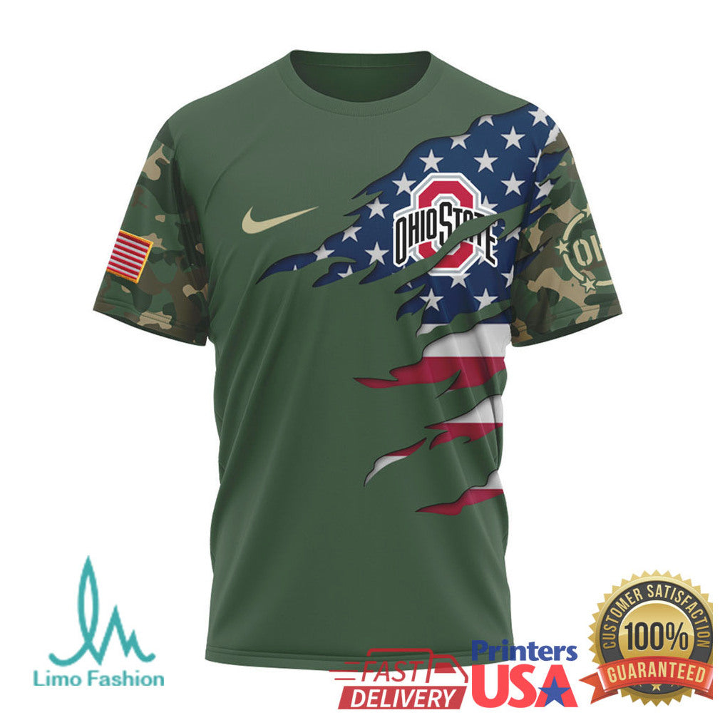 Ohio State Buckeyes Military Tribute Camo T Shirt Brutus Buckeye American Flag Design - Limotees LLC