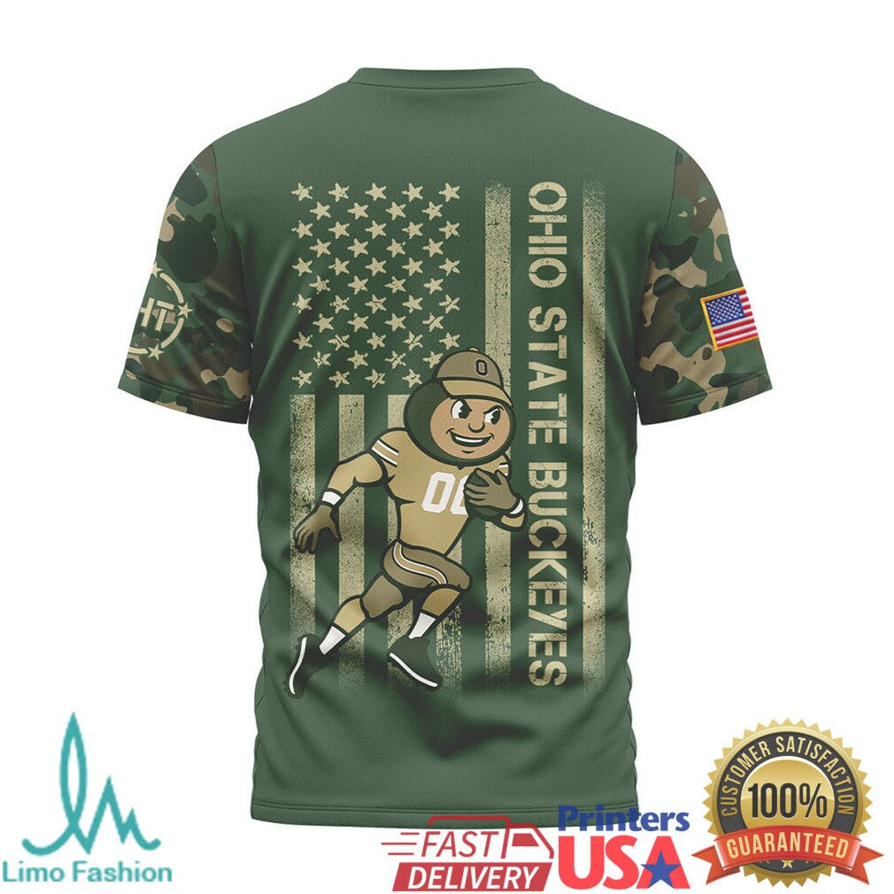 Ohio State Buckeyes Military Tribute Camo T Shirt Brutus Buckeye American Flag Design - Limotees LLC