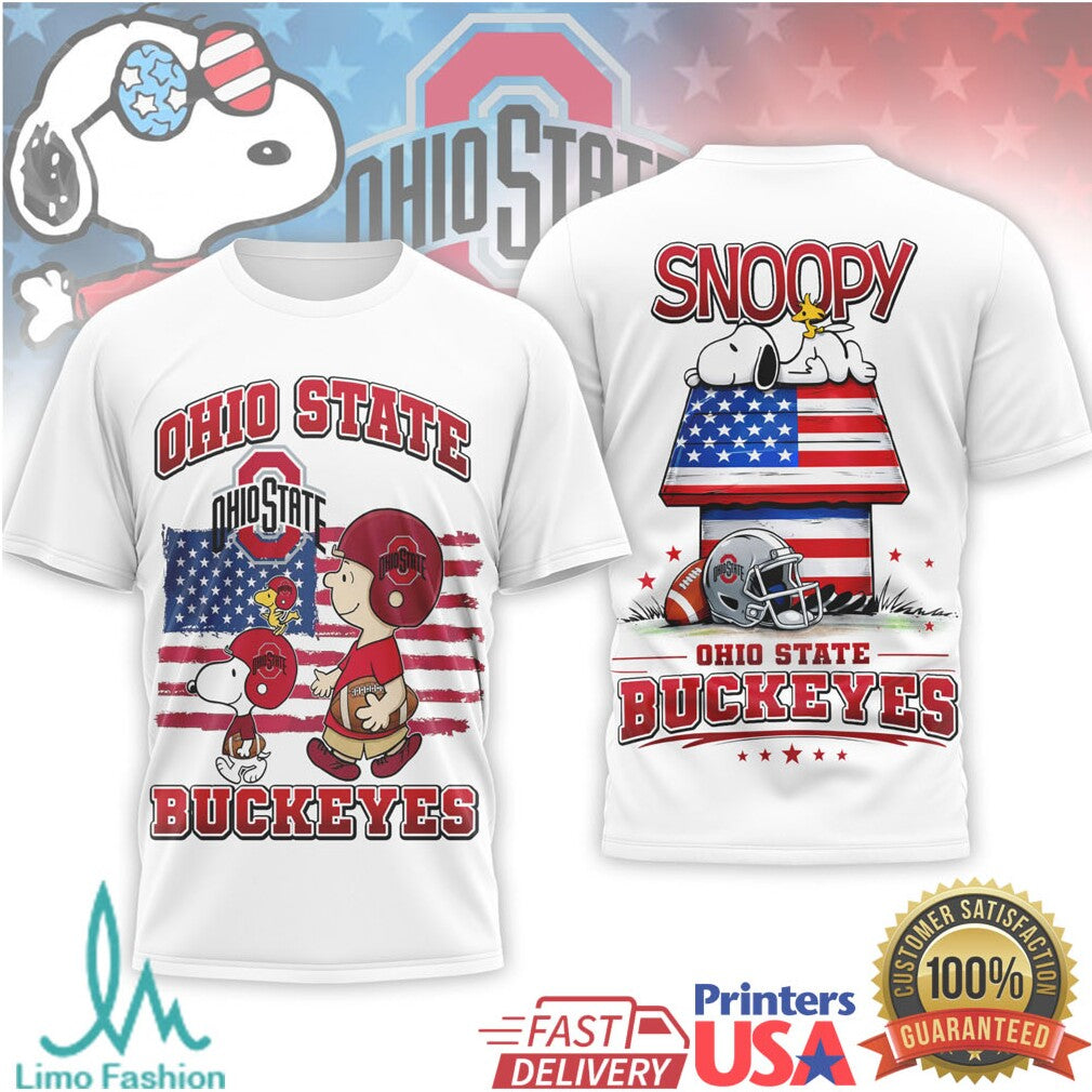 Ohio State Buckeyes Snoopy & Charlie Brown Patriotic Football T Shirt - Limotees LLC