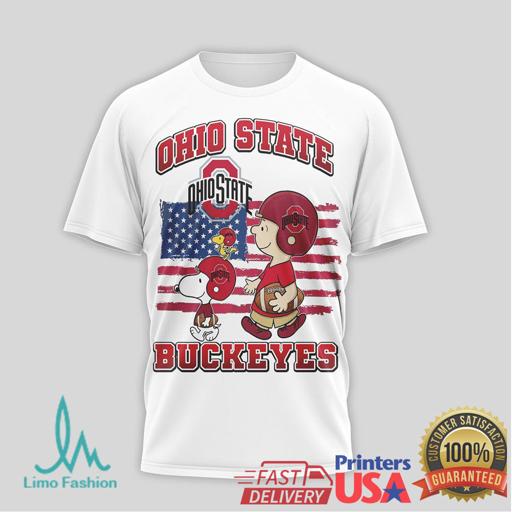 Ohio State Buckeyes Snoopy & Charlie Brown Patriotic Football T Shirt - Limotees LLC