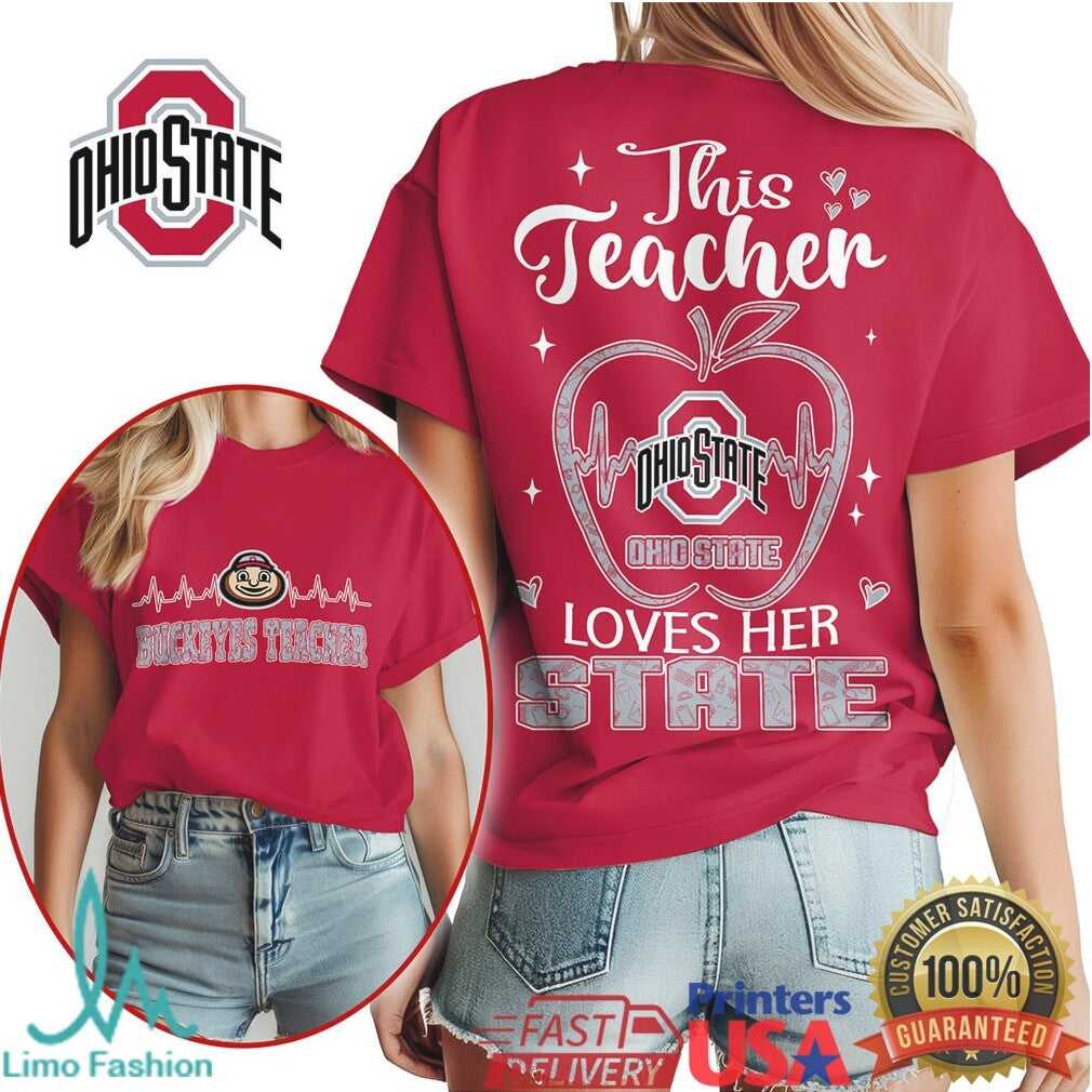 Ohio State Buckeyes This Teacher Loves Her State Apple T Shirt - Limotees LLC