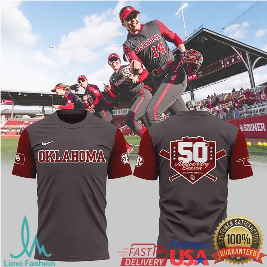 Oklahoma Softball 50th Anniversary Season Commemorative T Shirt - Limotees LLC