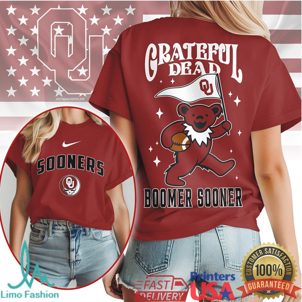 Oklahoma Sooners Grateful Dead Bear Boomer Sooner Mascot T Shirt - Limotees LLC