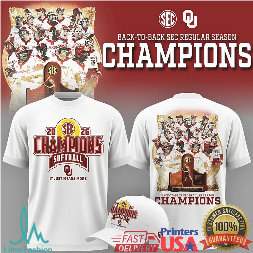 Oklahoma Sooners Softball 2026 Back to Back SEC Regular Season Champions T Shirt