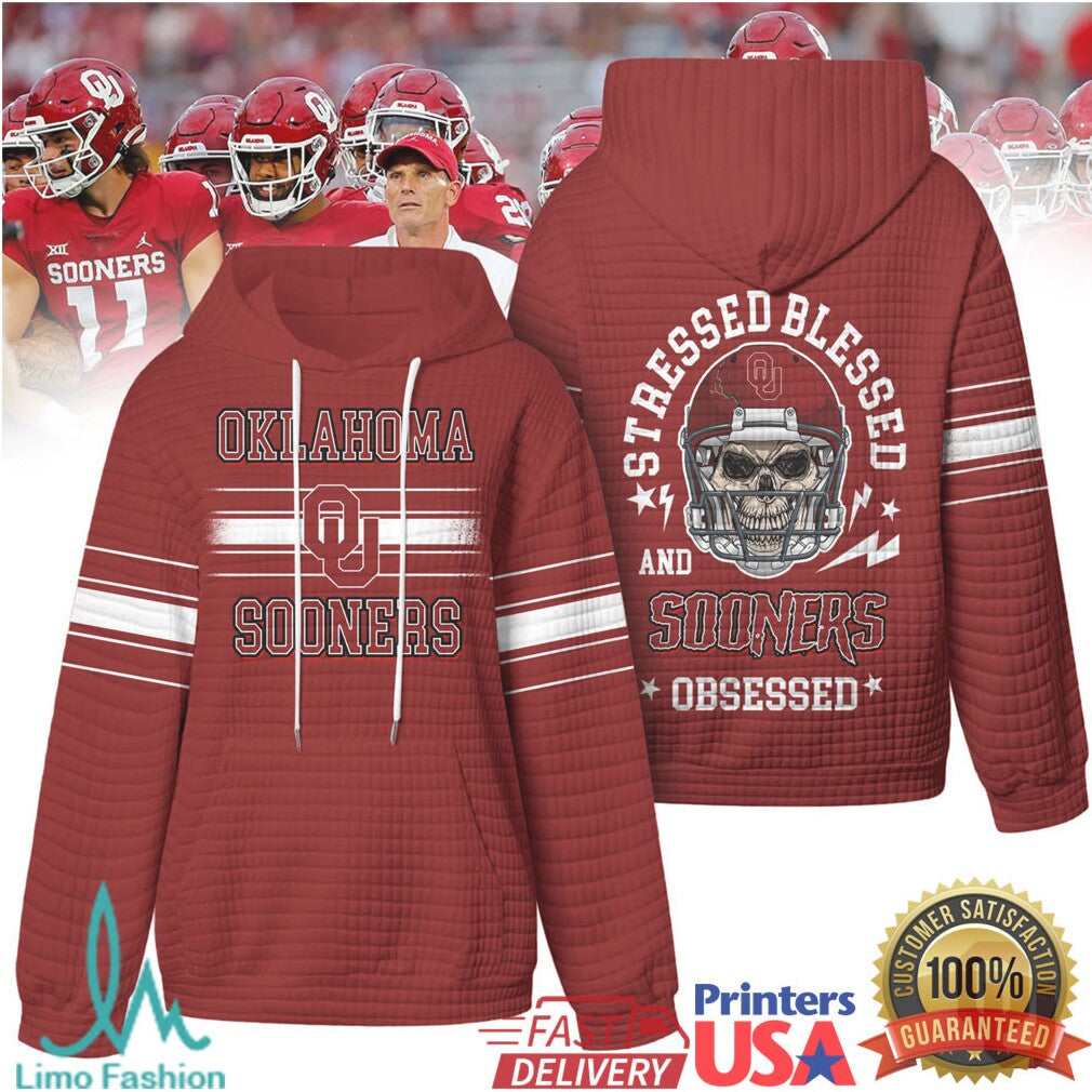 Oklahoma Sooners Stressed Blessed Obsessed Quilted T Shirt - Limotees LLC