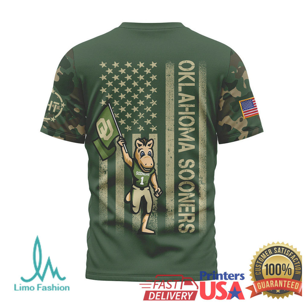 Oklahoma Sooners Veterans Appreciation Camo USA Flag T Shirt - Limotees LLC
