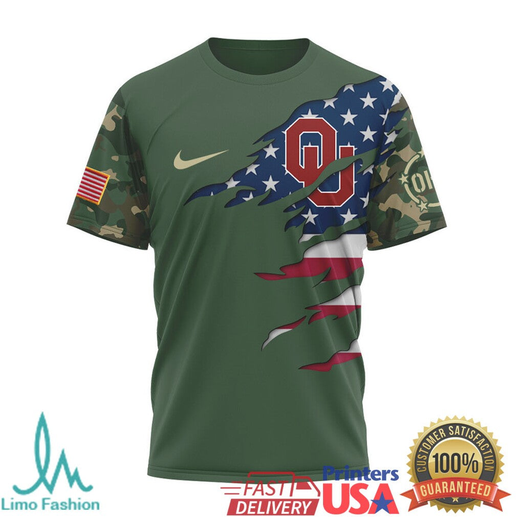 Oklahoma Sooners Veterans Appreciation Camo USA Flag T Shirt - Limotees LLC