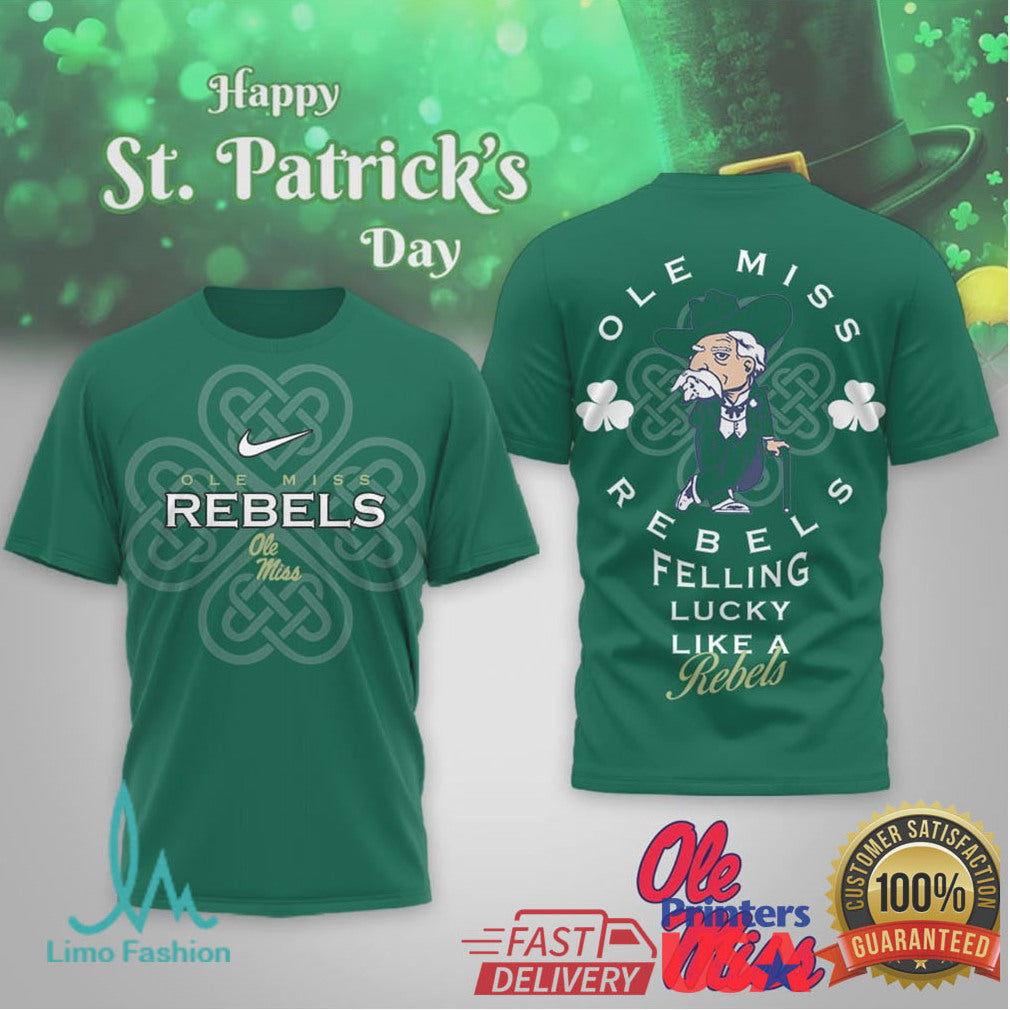 Ole Miss Rebels St. Patrick's Day “Lucky Like a Rebel” Mascot Tee - Limotees LLC