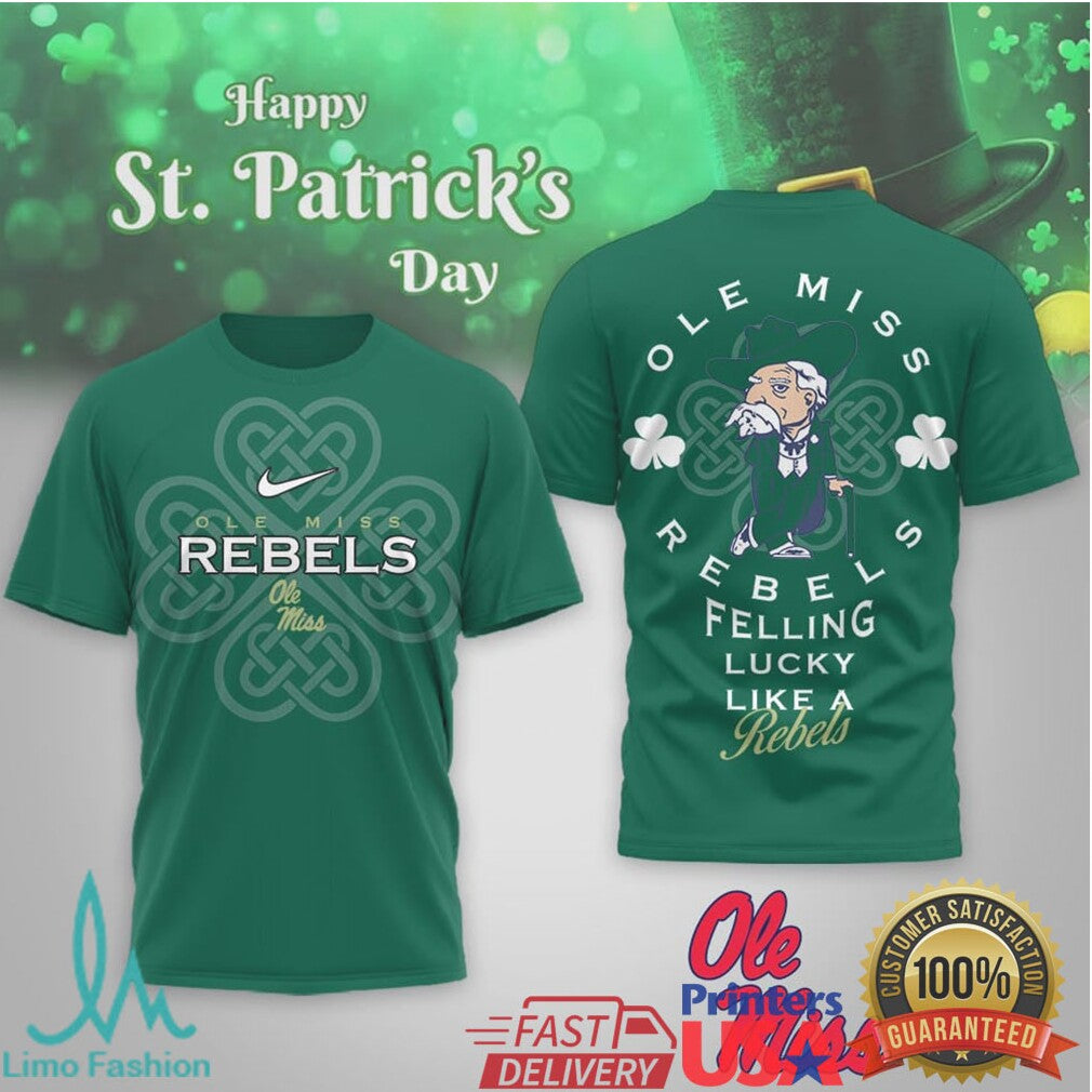 Ole Miss Rebels St. Patrick's Day “Lucky Like a Rebel” Mascot Tee - Limotees LLC