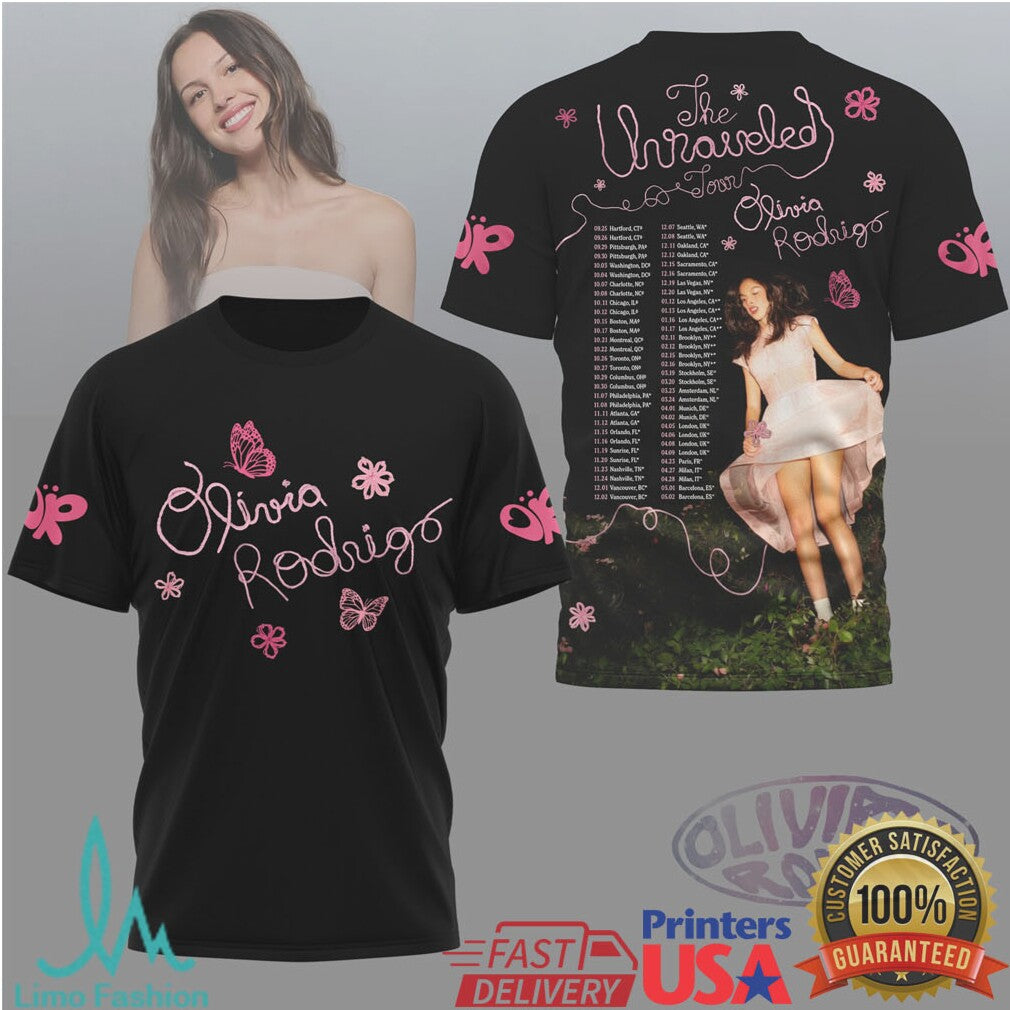 Olivia Rodrigo The Unraveled Tour Butterfly Graphic Fan Merchandise T Shirt