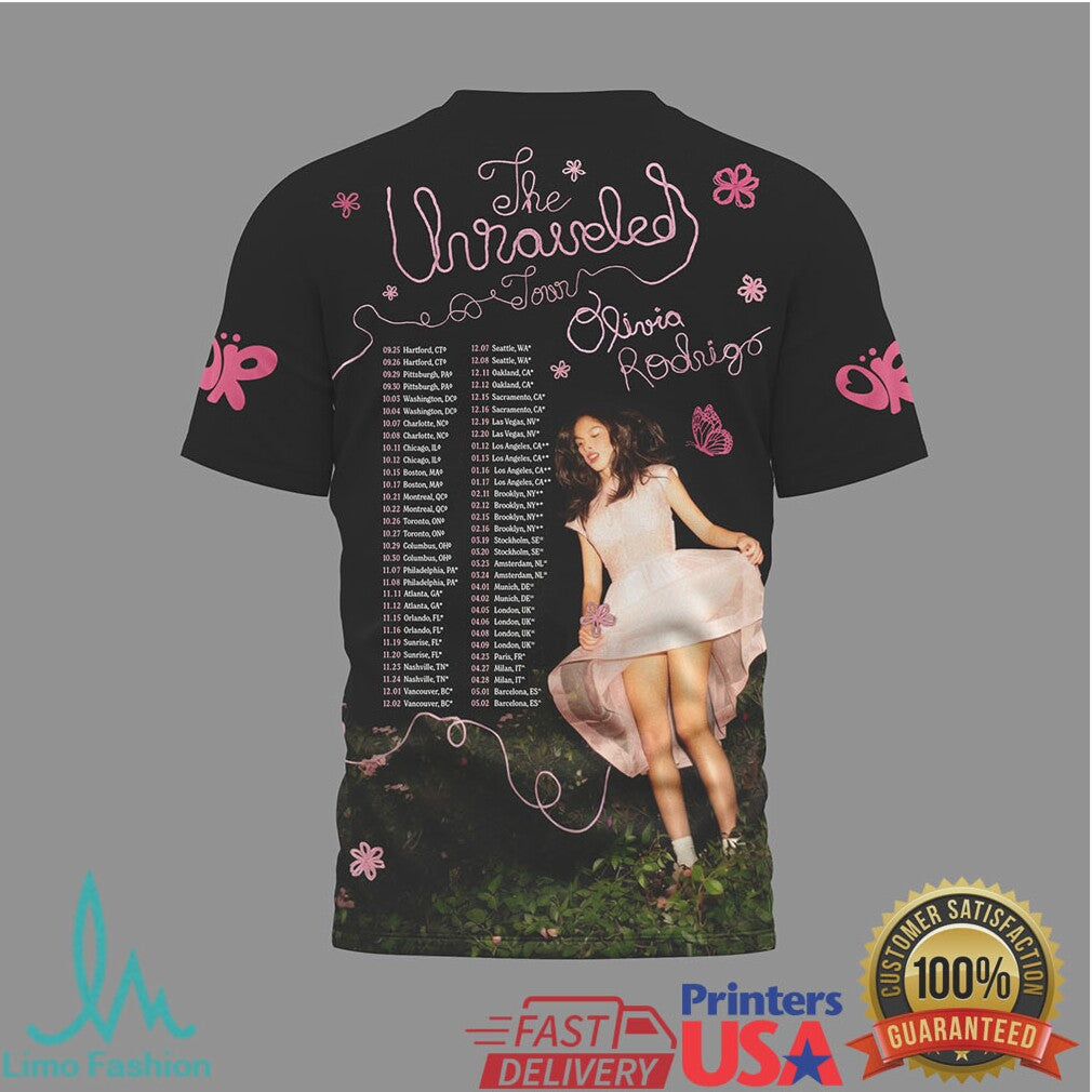 Olivia Rodrigo The Unraveled Tour Butterfly Graphic Fan Merchandise T Shirt