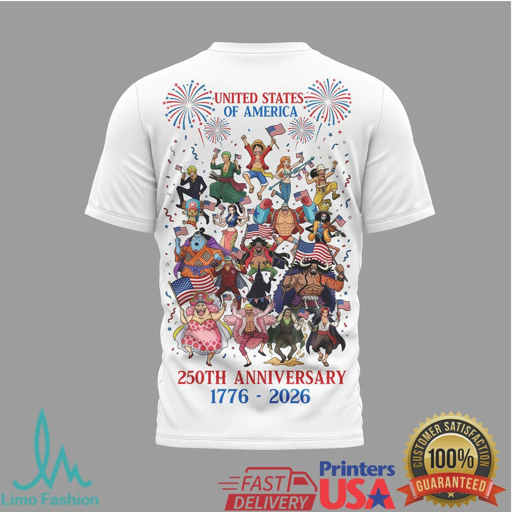 One Piece Anime Collection USA 250th Anniversary 1776 2026 T Shirt - Limotees LLC