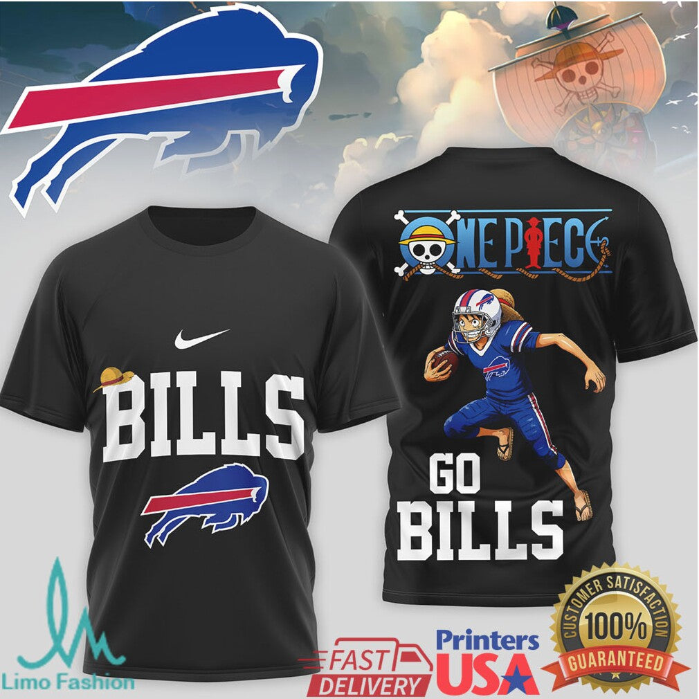 One Piece x Buffalo Bills Luffy NFL Go Bills Anime Fan T Shirt - Limotees LLC