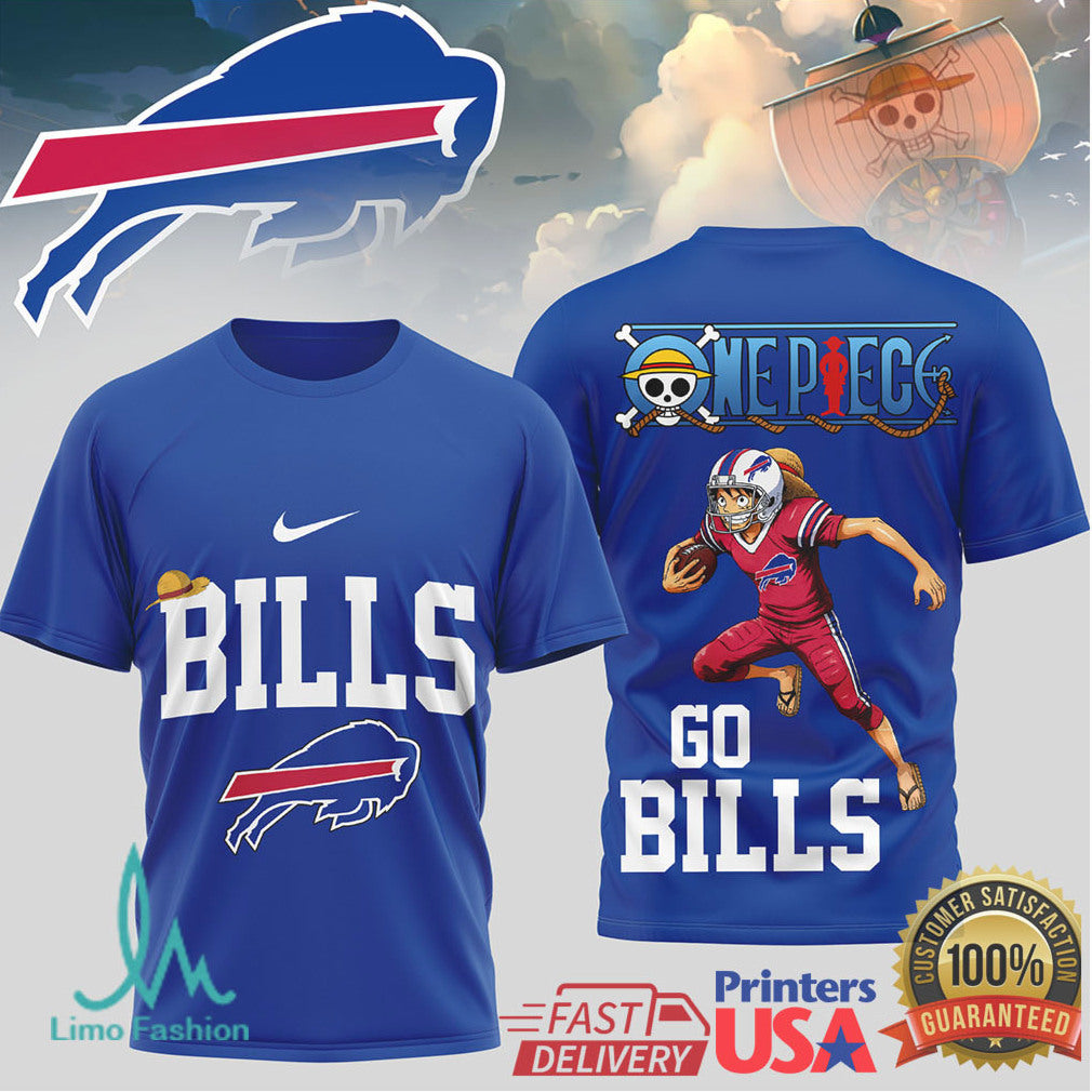 One Piece x Buffalo Bills Luffy NFL Go Bills Anime Fan T Shirt - Limotees LLC