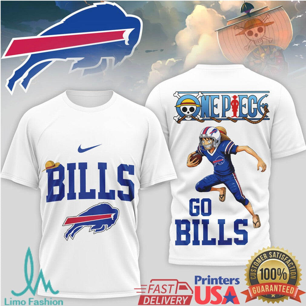 One Piece x Buffalo Bills Luffy NFL Go Bills Anime Fan T Shirt - Limotees LLC
