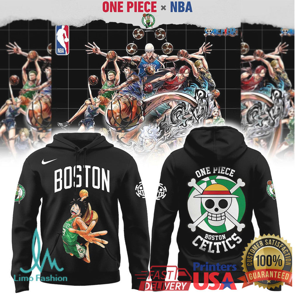 One Piece x NBA Boston Celtics Luffy Gear 5 Slam Dunk T Shirt - Limotees LLC