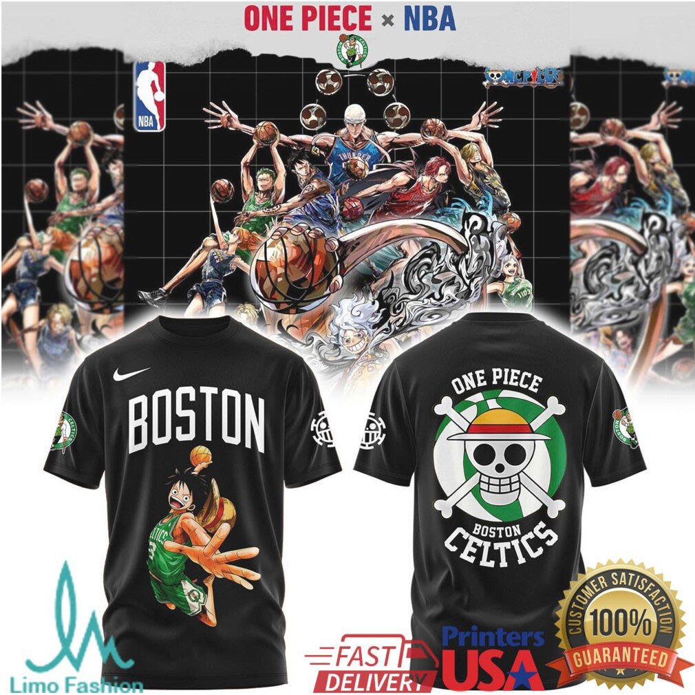 One Piece x NBA Boston Celtics Luffy Gear 5 Slam Dunk T Shirt - Limotees LLC