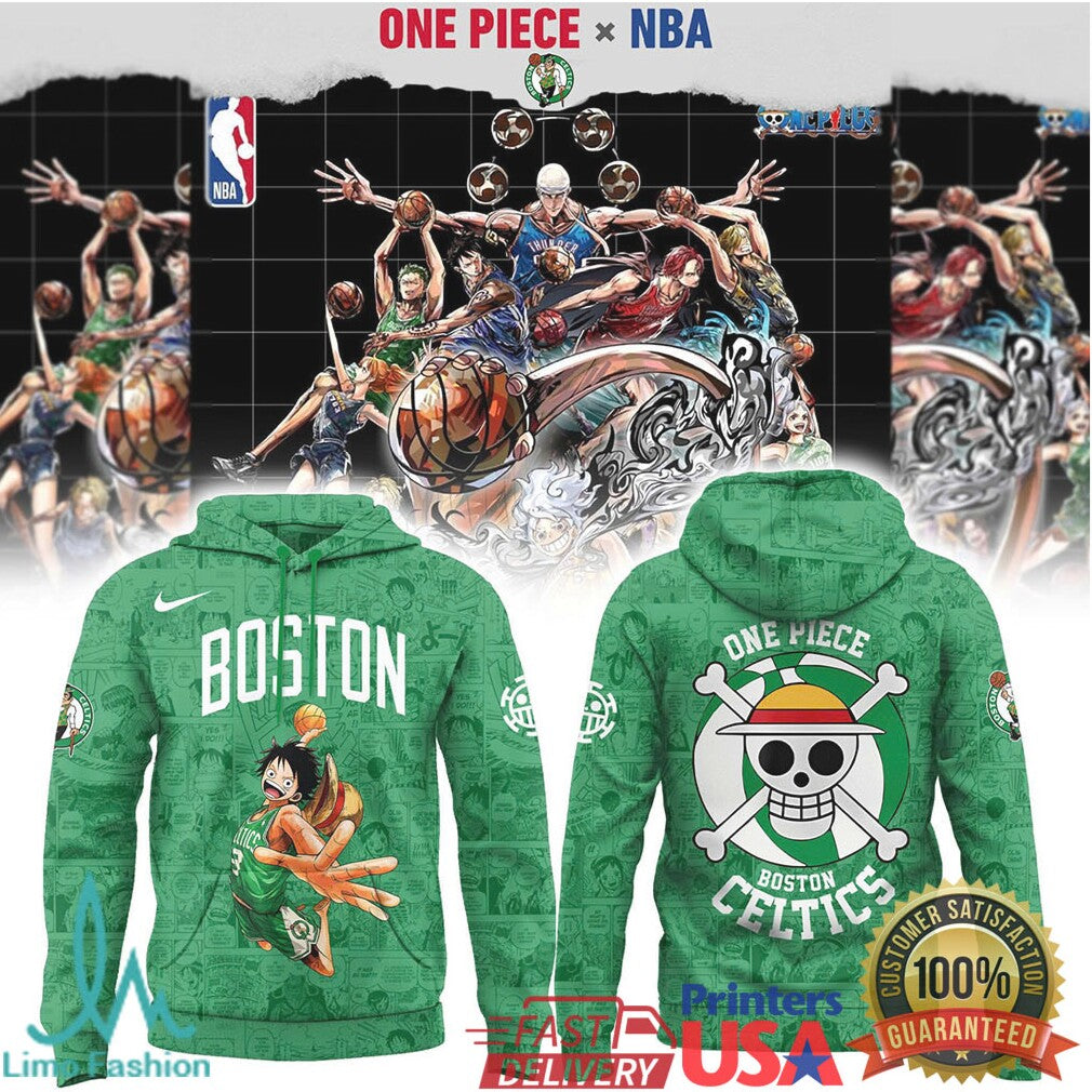 One Piece x NBA Boston Celtics Monkey D. Luffy Manga Panel Print T Shirt - Limotees LLC