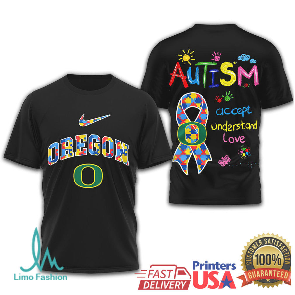 Oregon Ducks Autism Awareness Puzzle Ribbon T Shirt - Limotees LLC