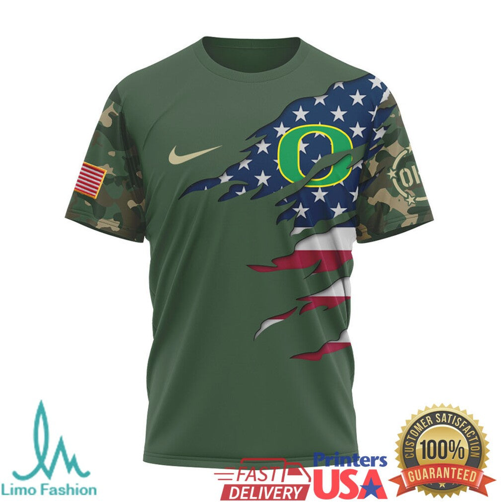 Oregon Ducks Camo Military Style American Flag Mascot T Shirt - Limotees LLC