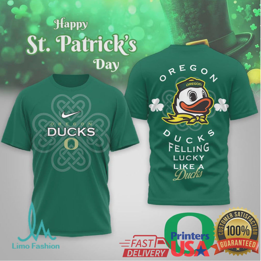 Oregon Ducks St. Patrick's Day “Feeling Lucky” Puddles Mascot Tee - Limotees LLC