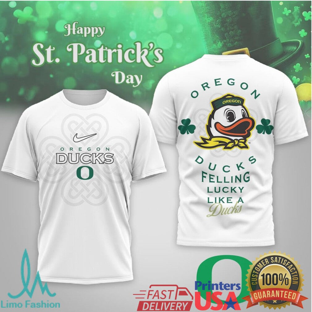 Oregon Ducks St. Patrick's Day “Feeling Lucky” Puddles Mascot Tee - Limotees LLC