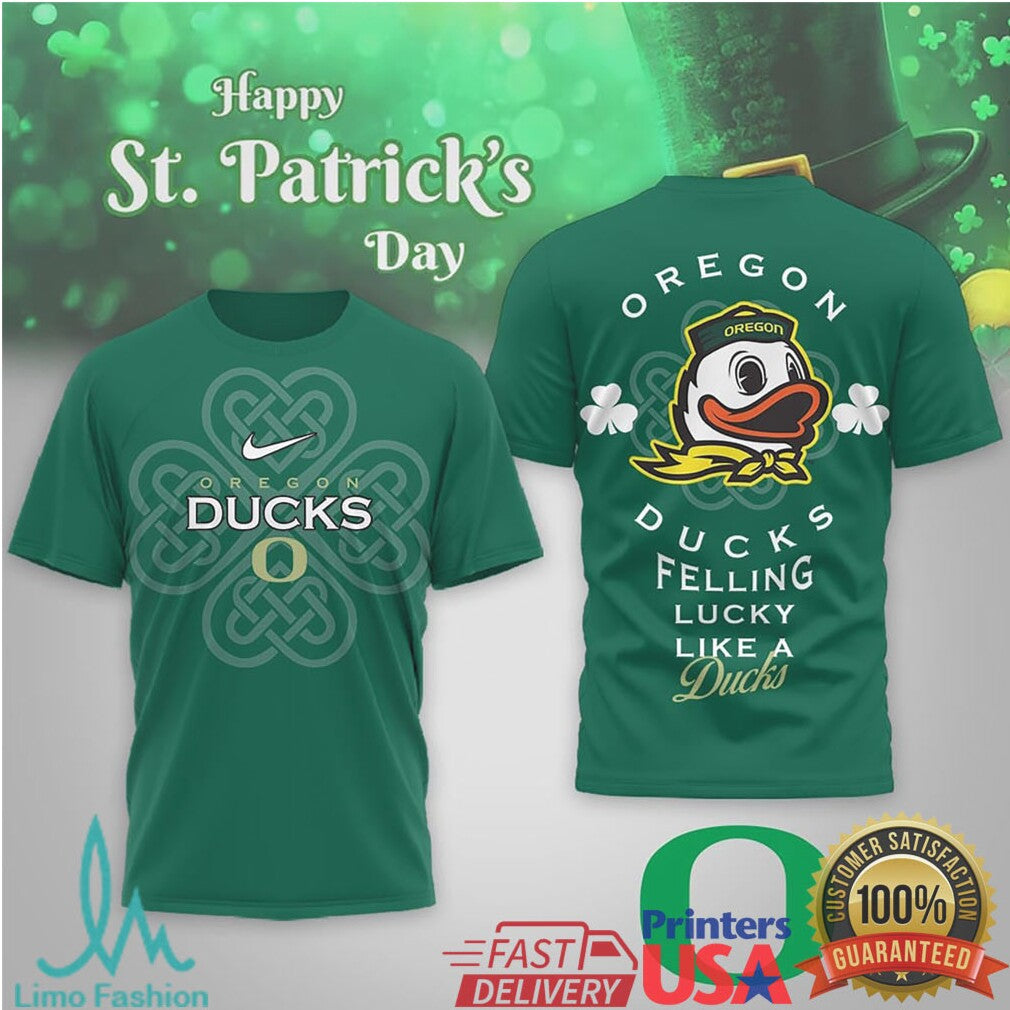 Oregon Ducks St. Patrick's Day “Feeling Lucky” Puddles Mascot Tee - Limotees LLC