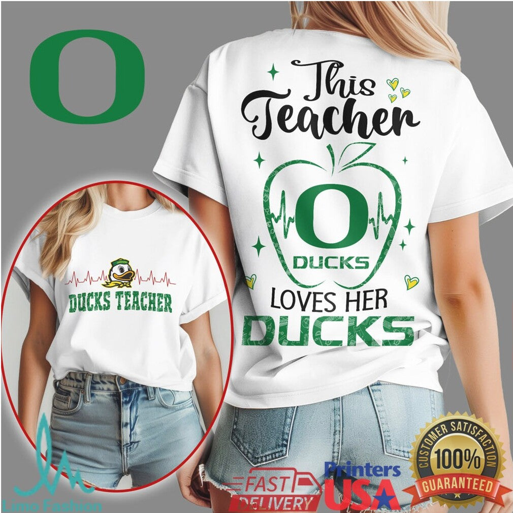 Oregon Ducks This Teacher Loves Her Ducks Apple Mascot T Shirt