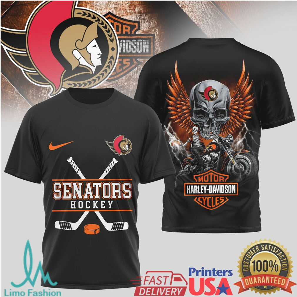 Ottawa Senators Hockey x Harley Davidson Skull Biker T Shirt - Limotees LLC