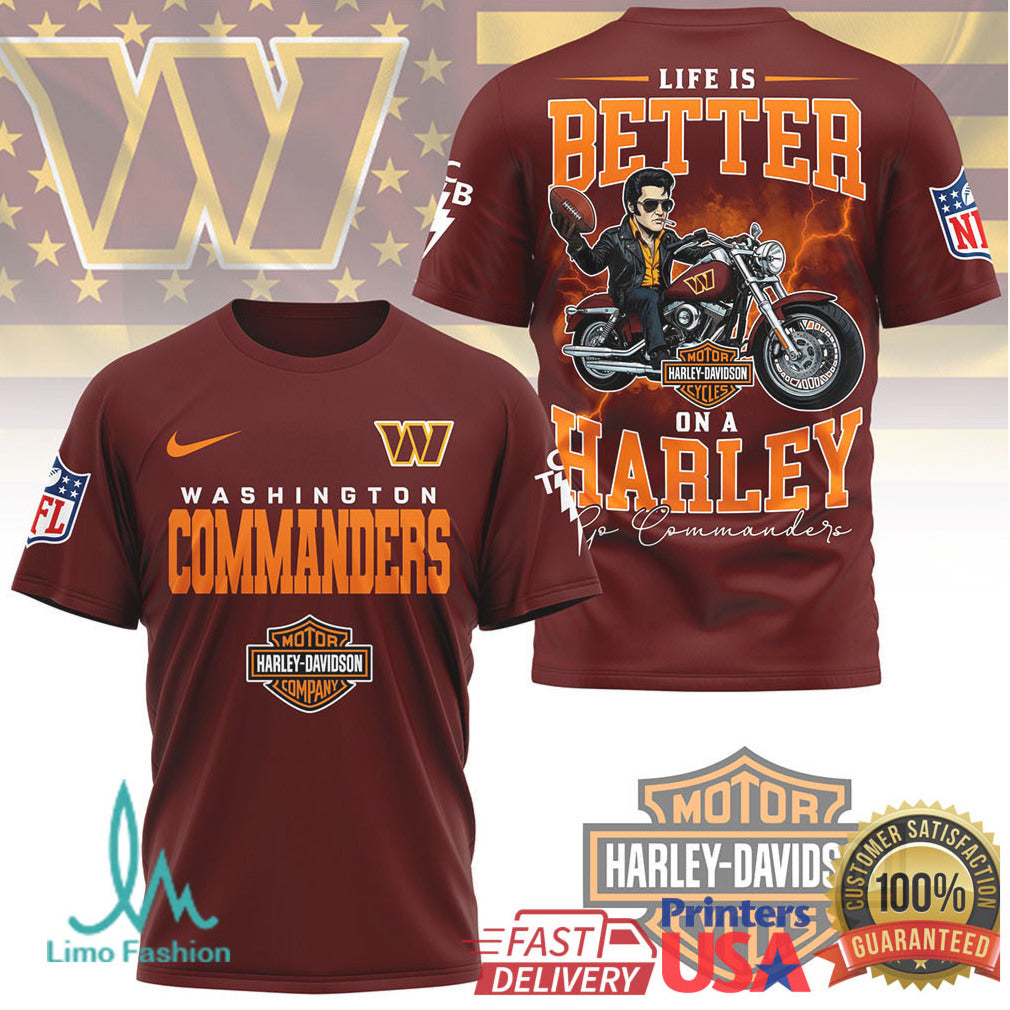 Washington Commanders Official NFL Elvis Presley Harley Davidson 3D Shirt - Limotees LLC