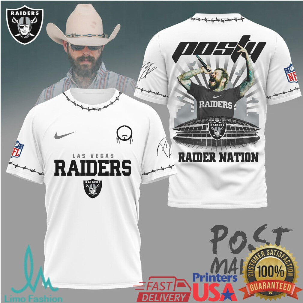 Las Vegas Raiders Official NFL Post Malone Fan 3D Shirt - Limotees LLC